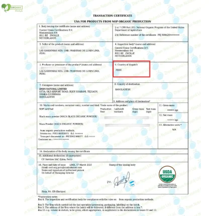 Biozhen organic Transaction Certificate