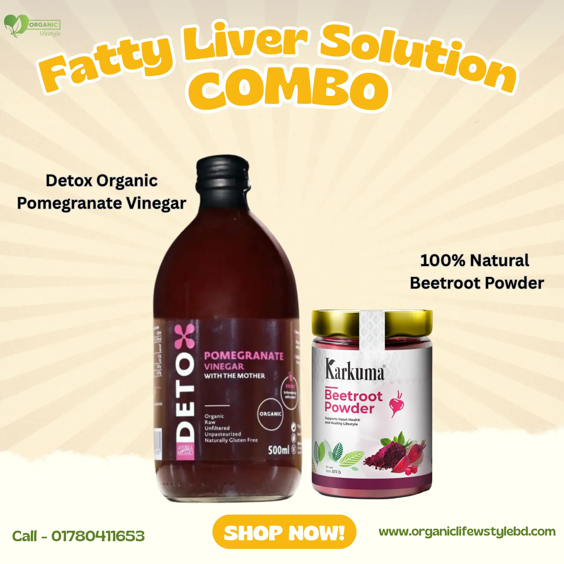 Fatty Liver Solution Detox Organic Pomegranate Vinegar & Beetroot Powder Combo Pack price in Bangladesh