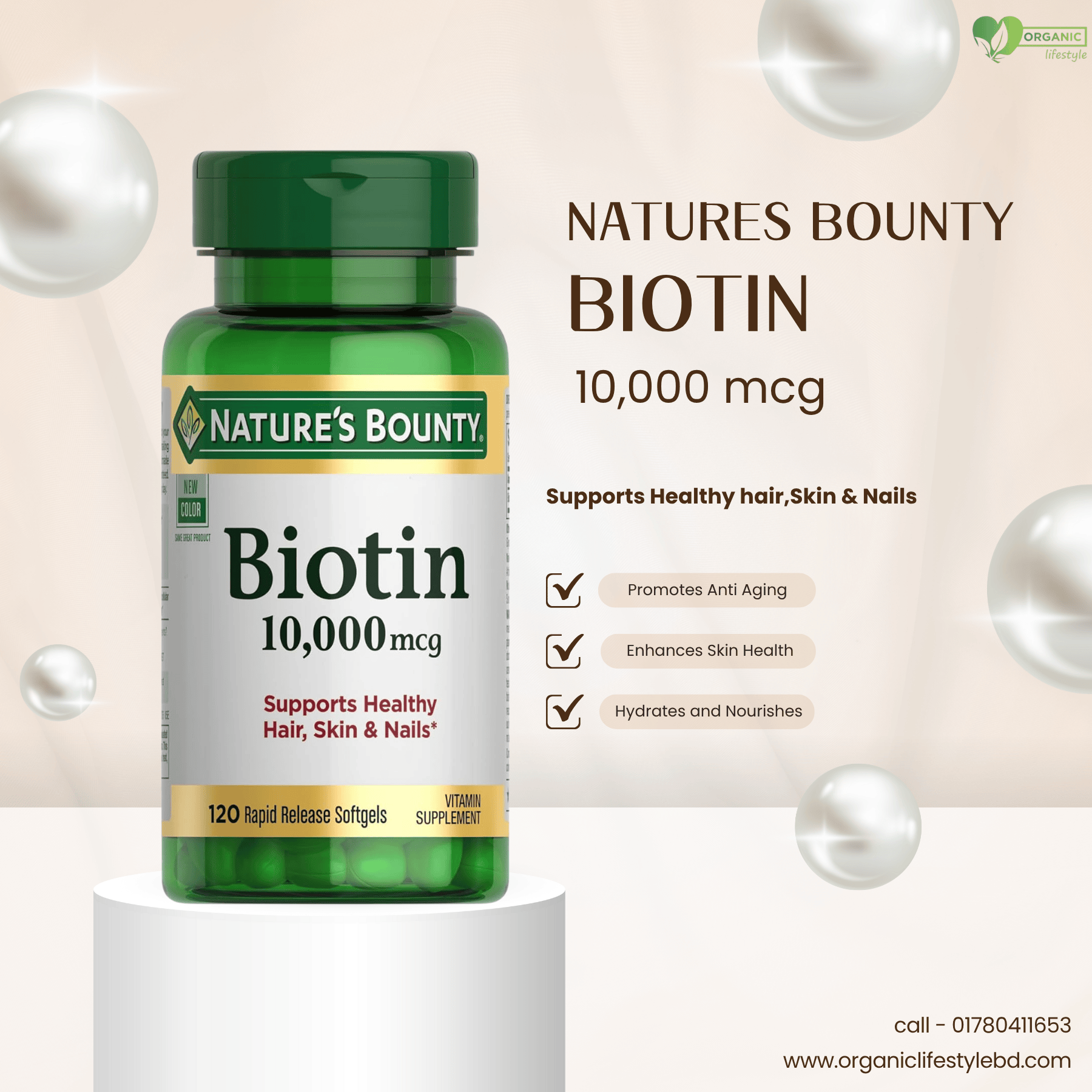 Natures Bounty Biotin 10000 mcg 120 softgels price in bd